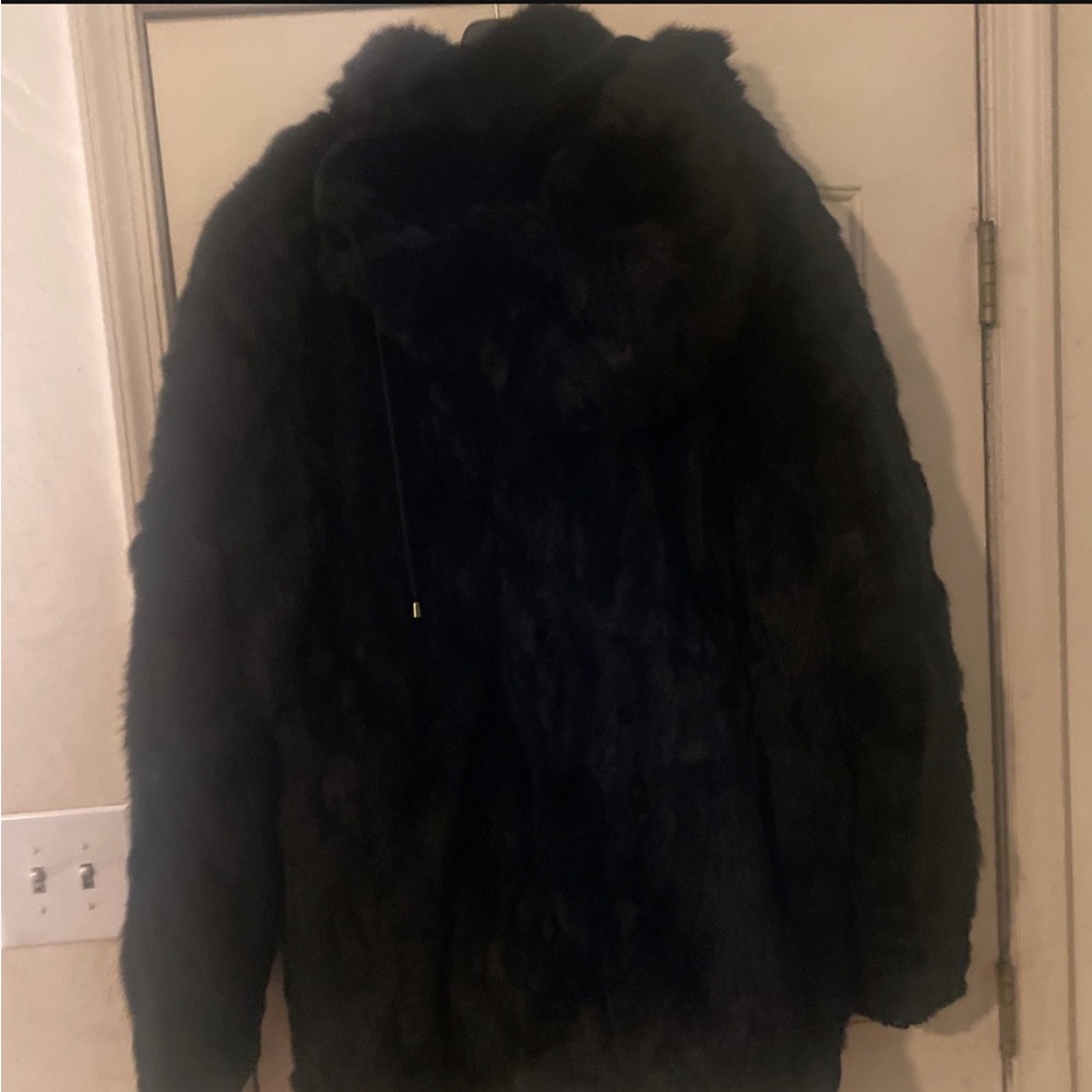 Mens Rabbit Fur Coat with Hood